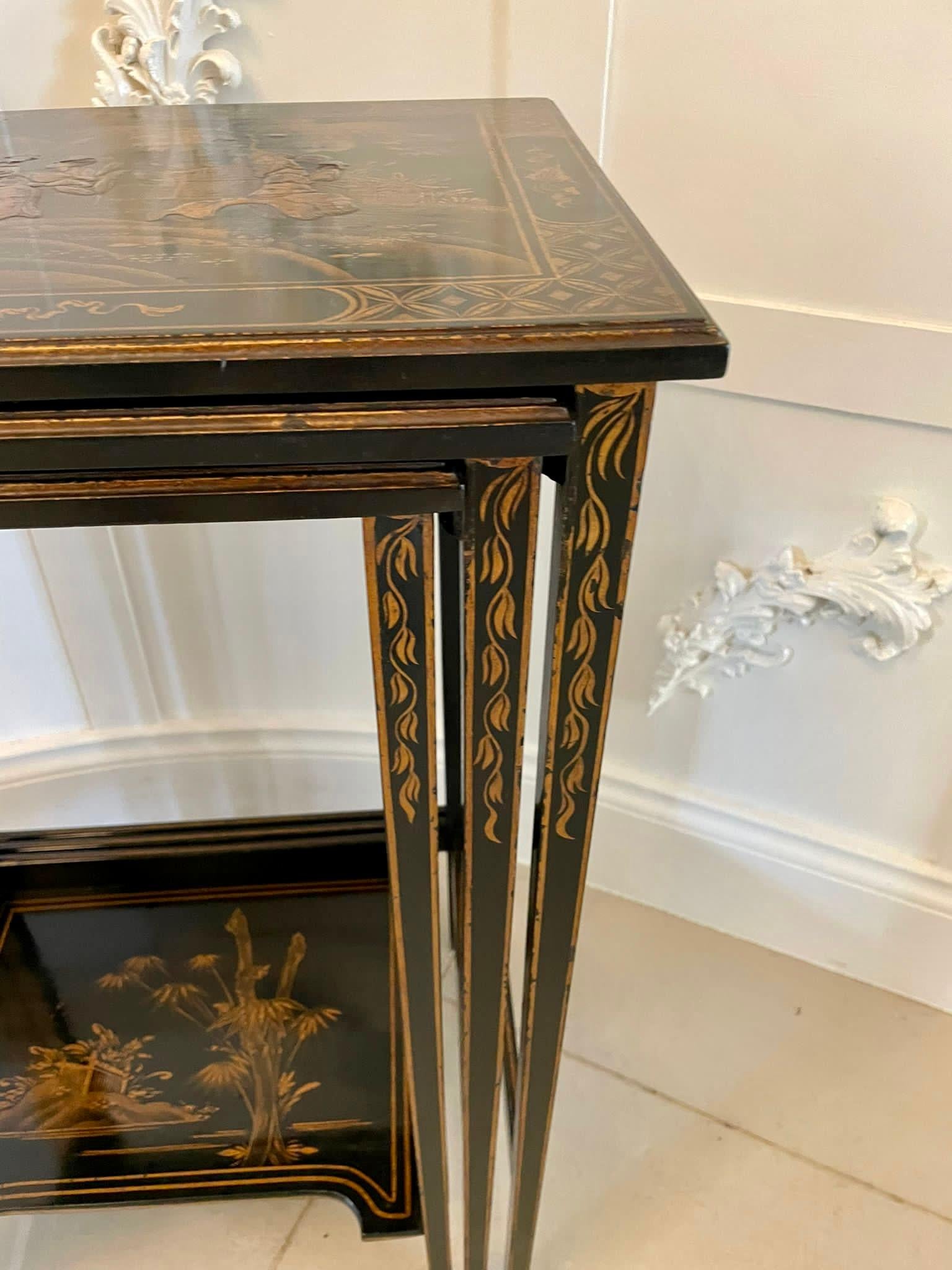 Antique Nest of 3 Quality Chinoiserie Decorated Tables For Sale 1