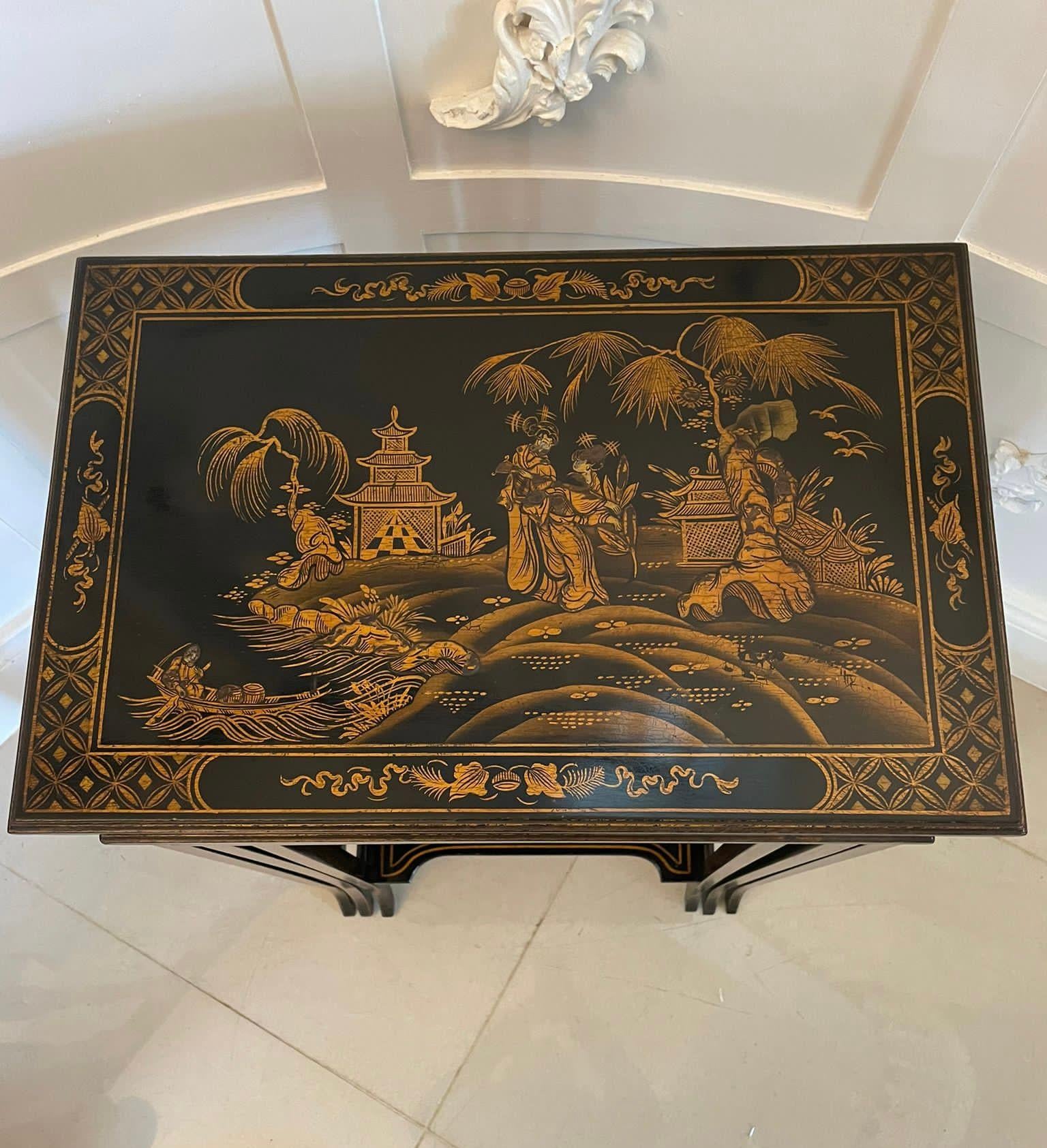Antique Nest of 3 Quality Chinoiserie Decorated Tables For Sale 2