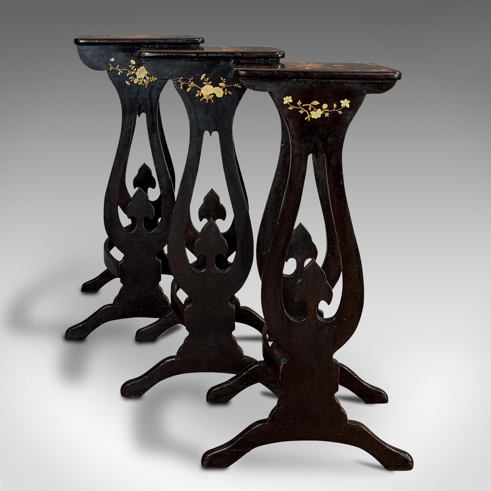 Antique Nest of Occasional Tables, Oriental Trio Japanned, Victorian, circa 1880 5
