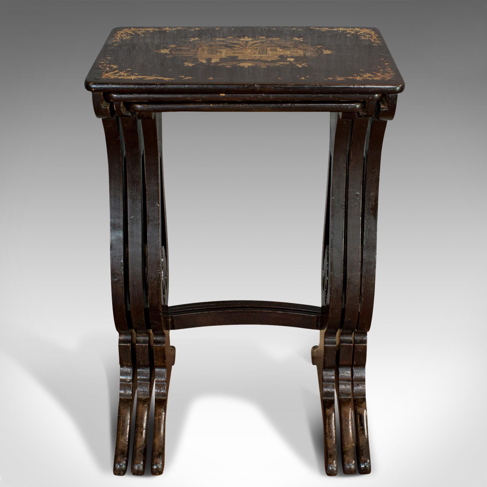 Japanese Antique Nest of Occasional Tables, Oriental Trio Japanned, Victorian, circa 1880