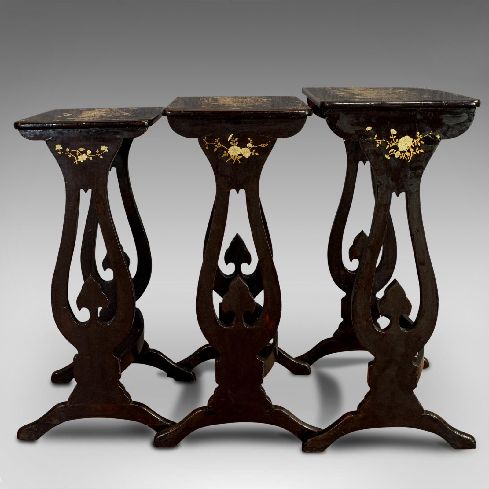 Antique Nest of Occasional Tables, Oriental Trio Japanned, Victorian, circa 1880 In Good Condition In Hele, Devon, GB