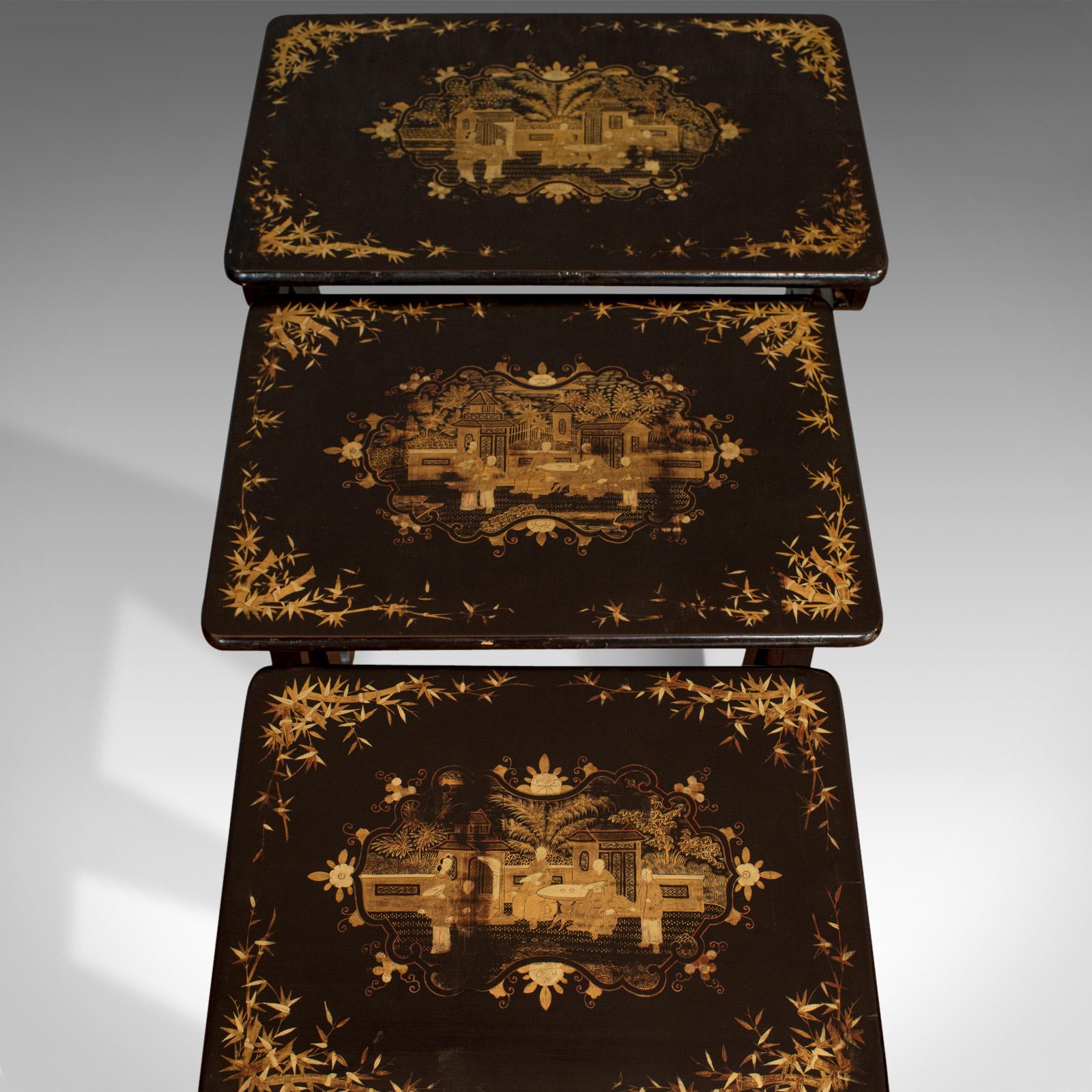 Antique Nest of Occasional Tables, Oriental Trio Japanned, Victorian, circa 1880 1