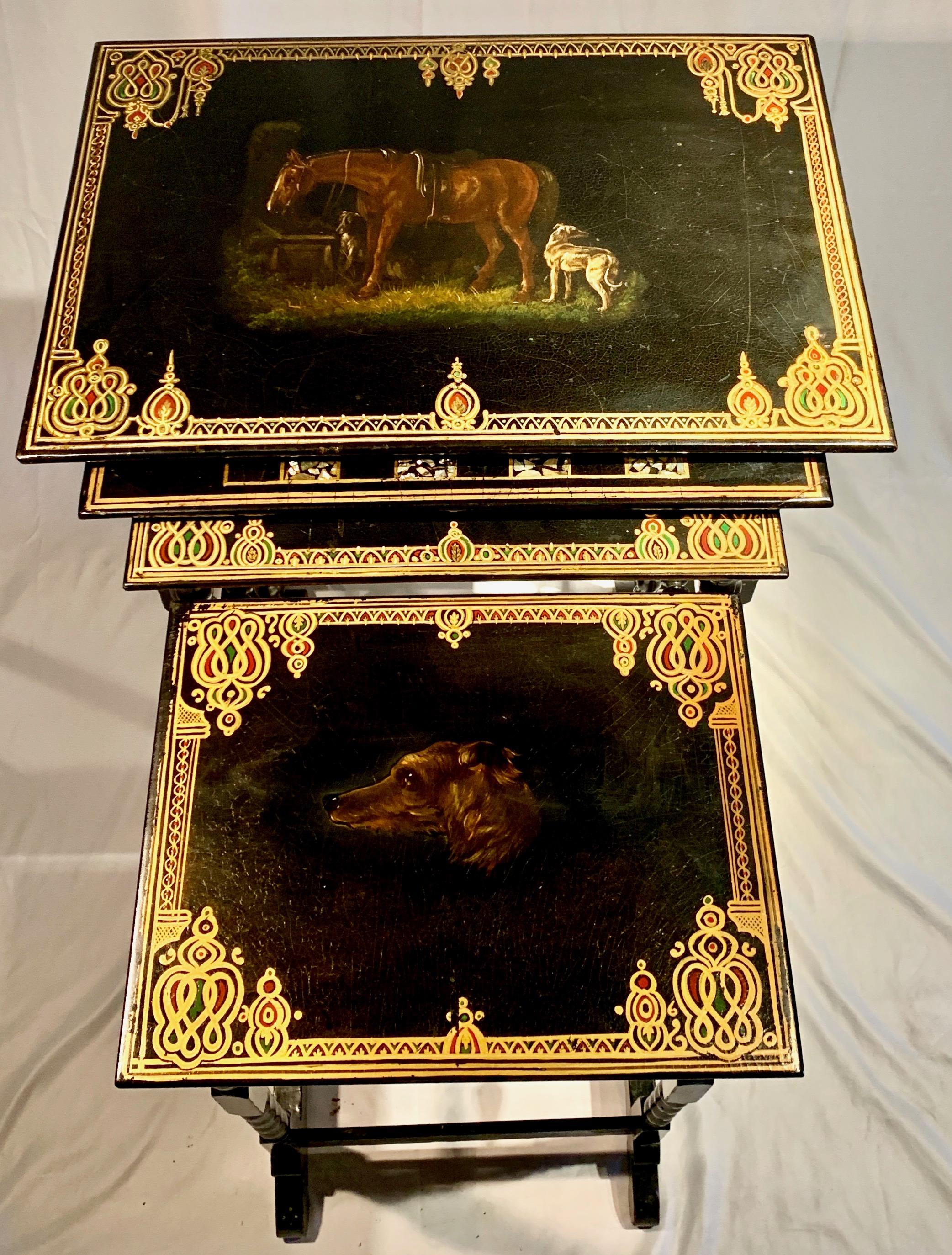 Antique nest of tables (4) Victorian lacquer, circa 1870s
