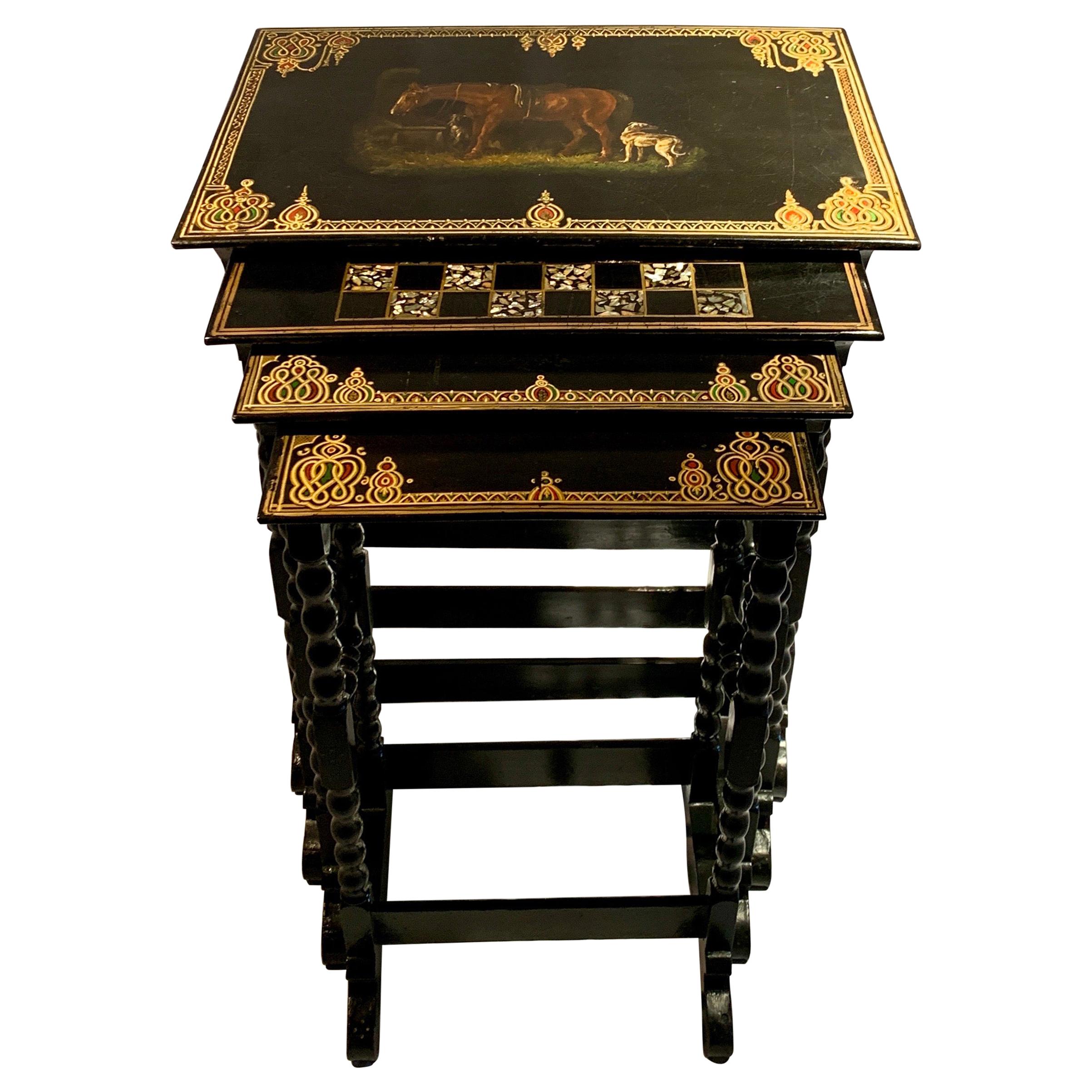 Antique Nest of Tables '4' Victorian Lacquer, circa 1870s For Sale