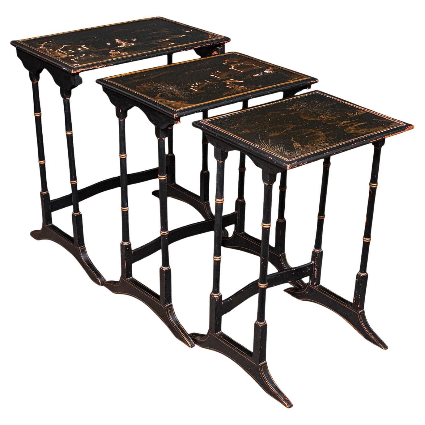 Antique Nesting Table Trio, English, Japanned, Occasional, Waring 
Gillow, 1910 For Sale