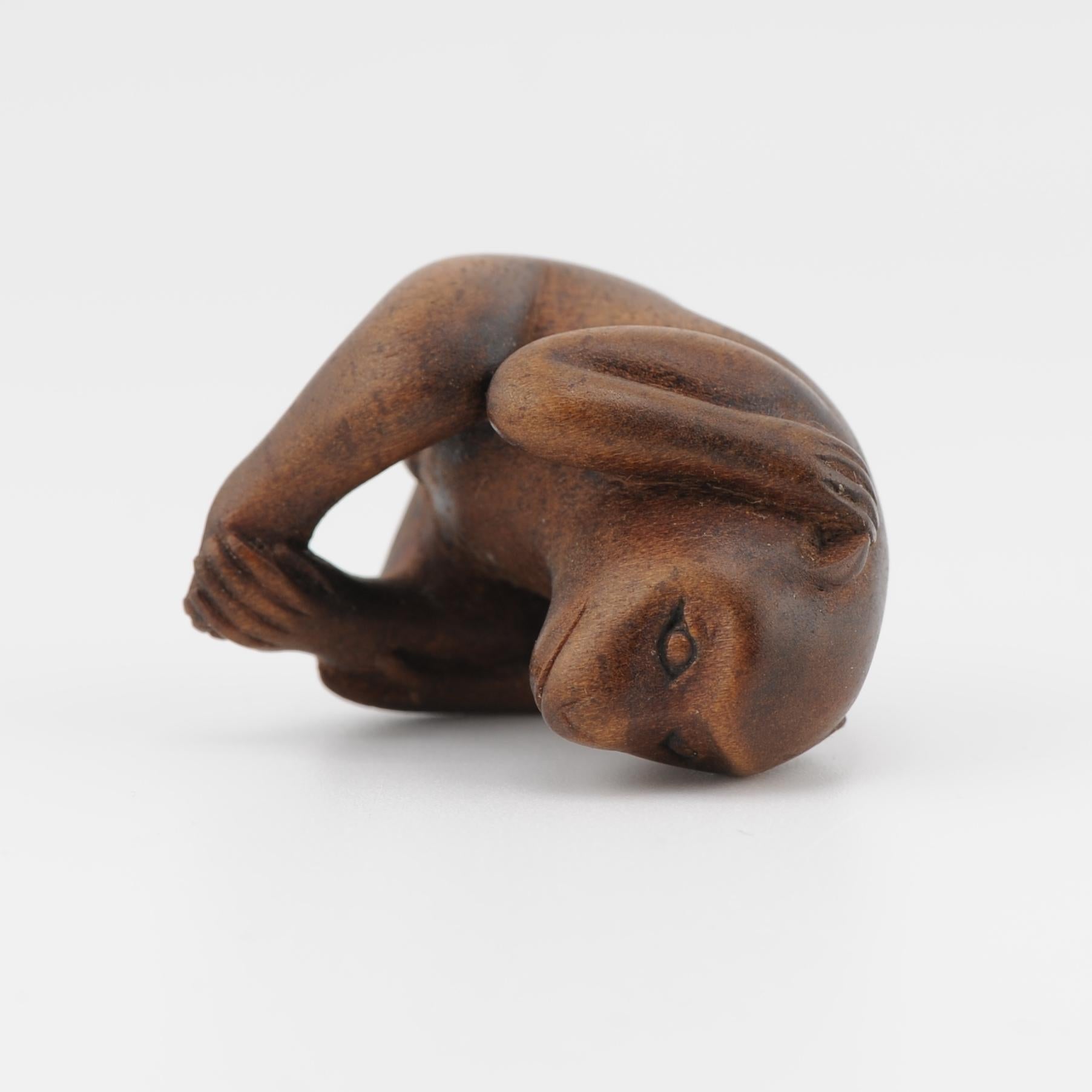 Antique Netsuke 19/20th C Japanese Japan Monkey Thinking Meiji Period For Sale 5