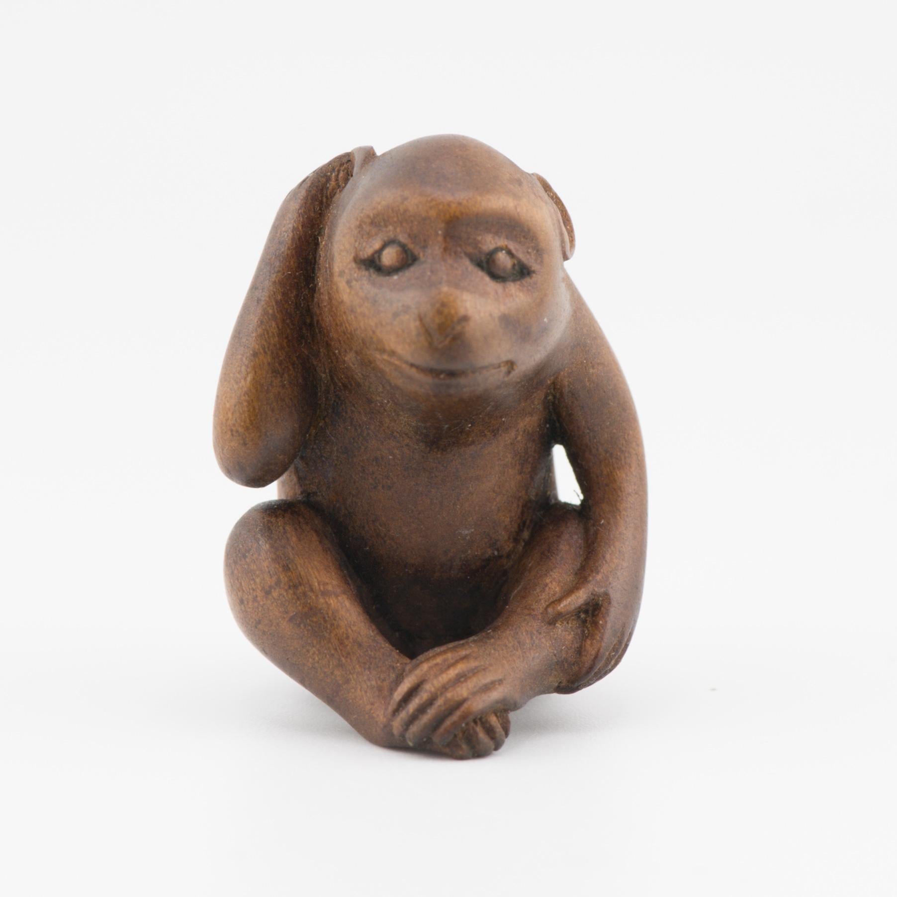 Antique Netsuke 19/20th C Japanese Japan Monkey Thinking Meiji Period For Sale 7