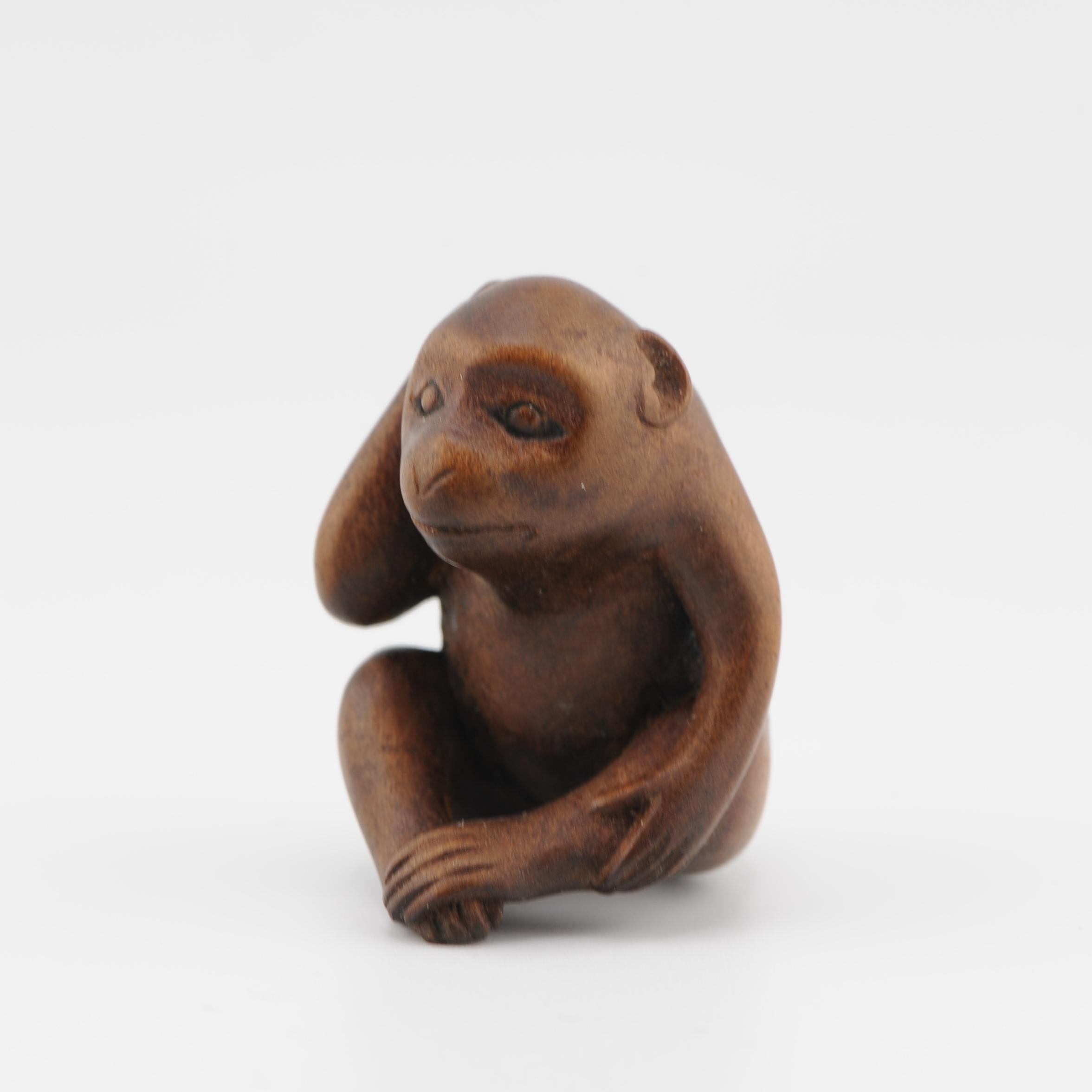 Antique Netsuke 19/20th C Japanese Japan Monkey Thinking Meiji Period For Sale 1