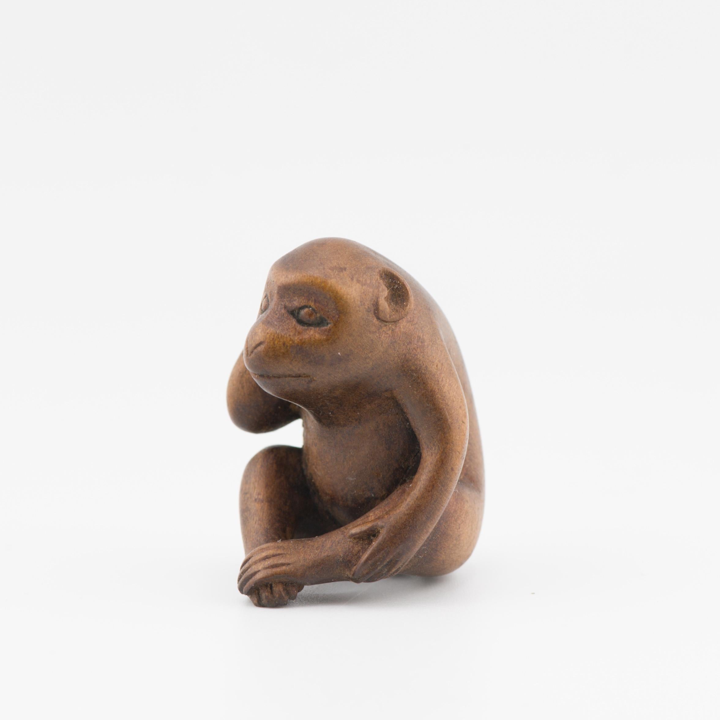 Antique Netsuke 19/20th C Japanese Japan Monkey Thinking Meiji Period For Sale 2