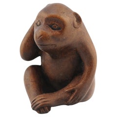 Antique Netsuke 19/20th C Japanese Japan Monkey Thinking Meiji Period