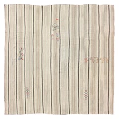Antique Neutral Paneled Kilim Flat-Weave in Tones of Cream and Brown