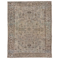 Antique Neutral Persian Heriz Carpet, Allover Field, circa 1920s