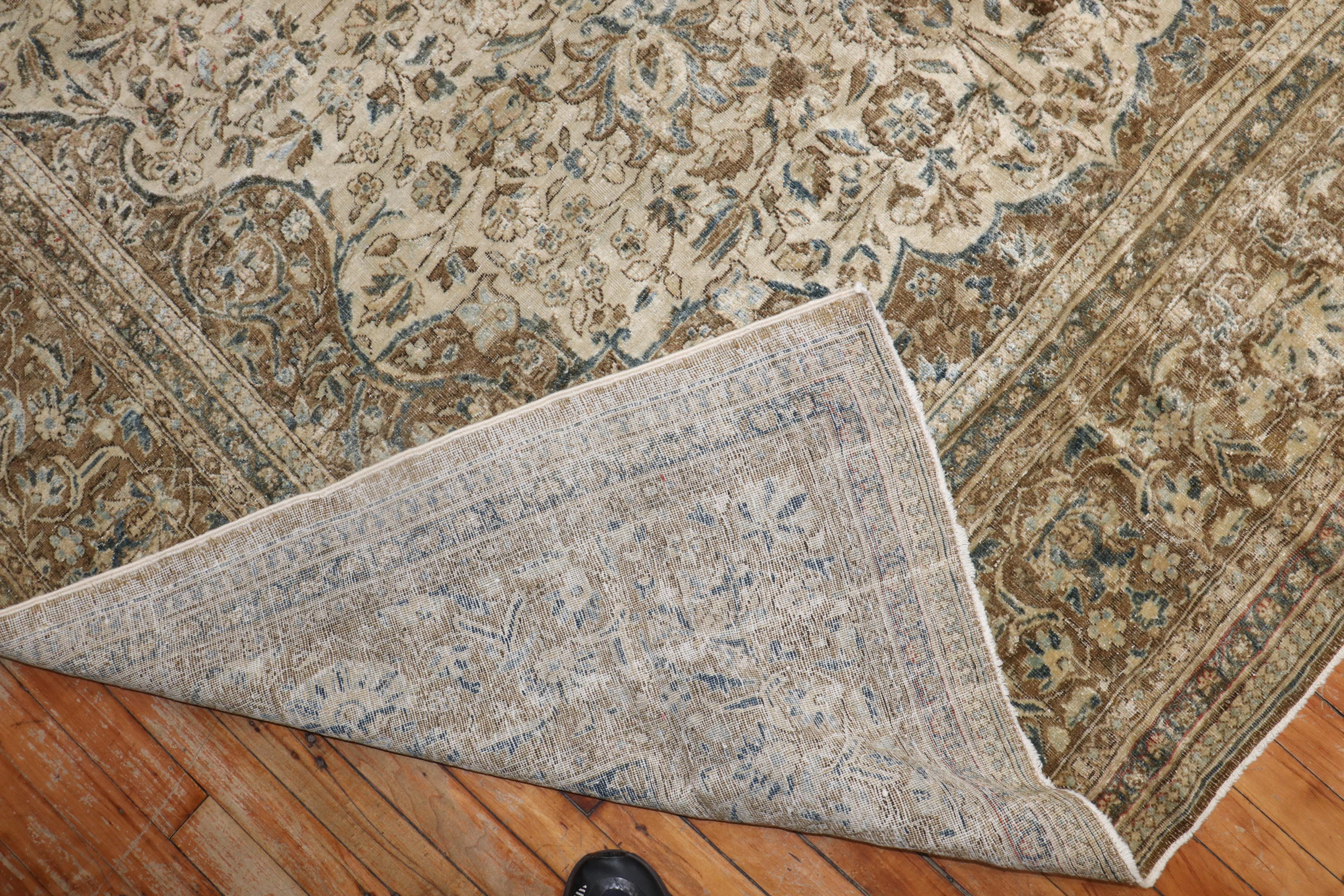 20th Century Antique Neutral Persian Kashan Rug For Sale
