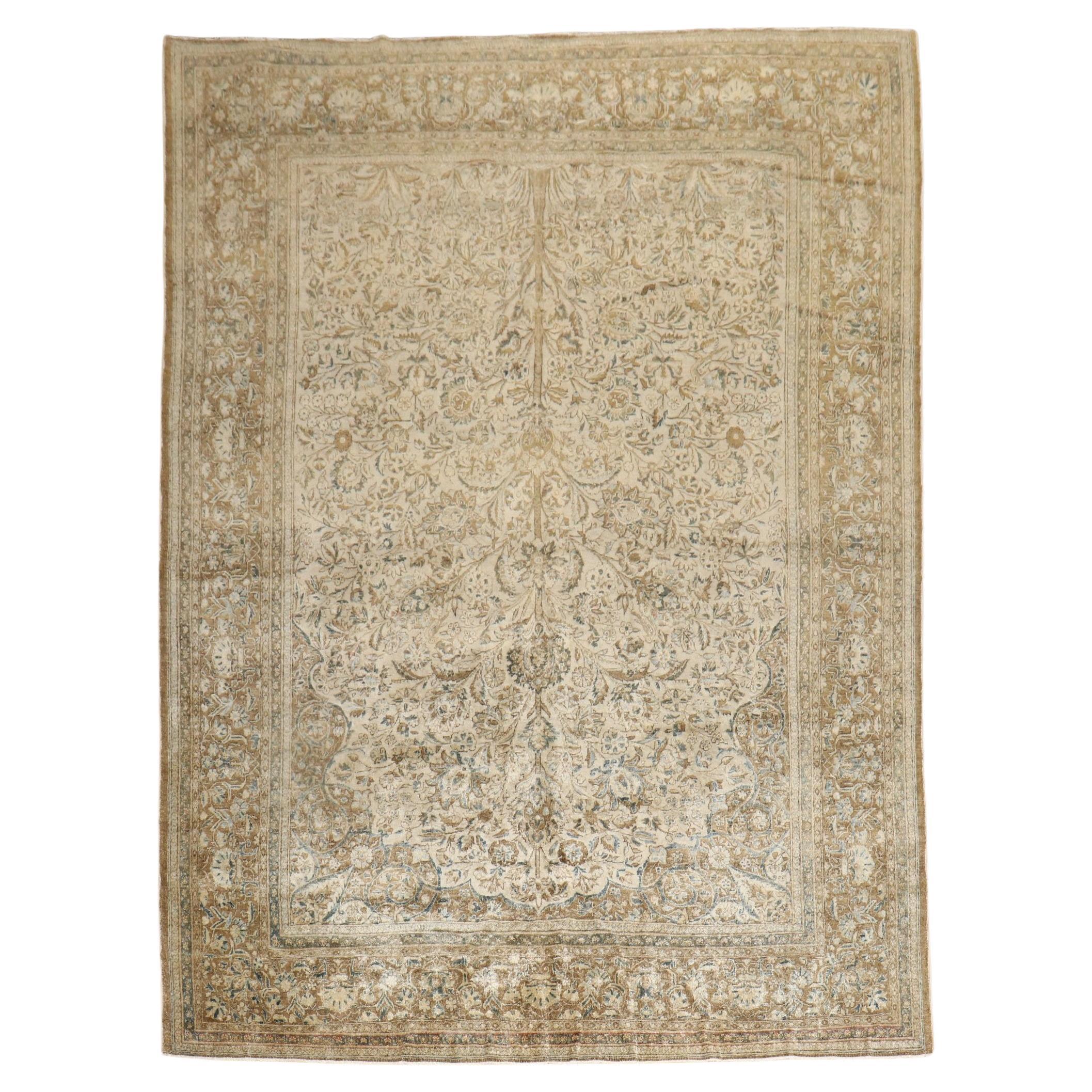 Antique Neutral Persian Kashan Rug For Sale