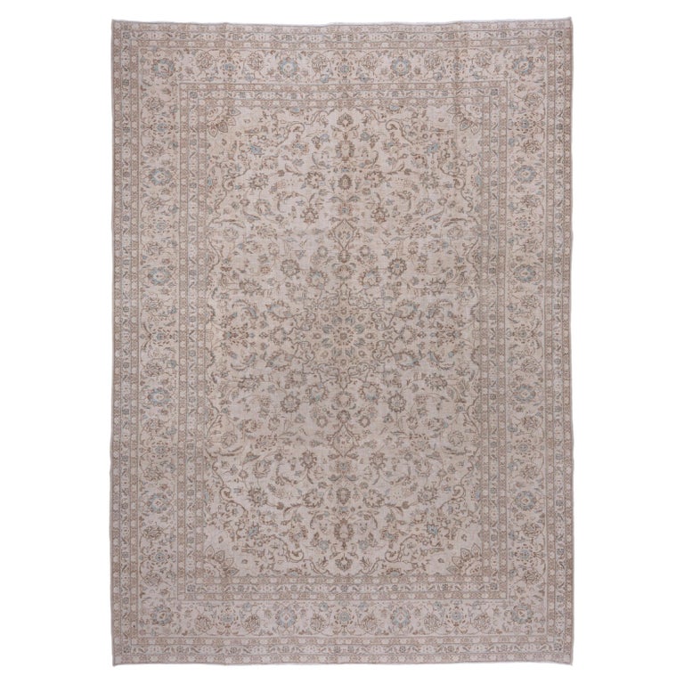 Antique Neutral Tabriz Rug, Allover Field, Light Blue Accents For Sale ...