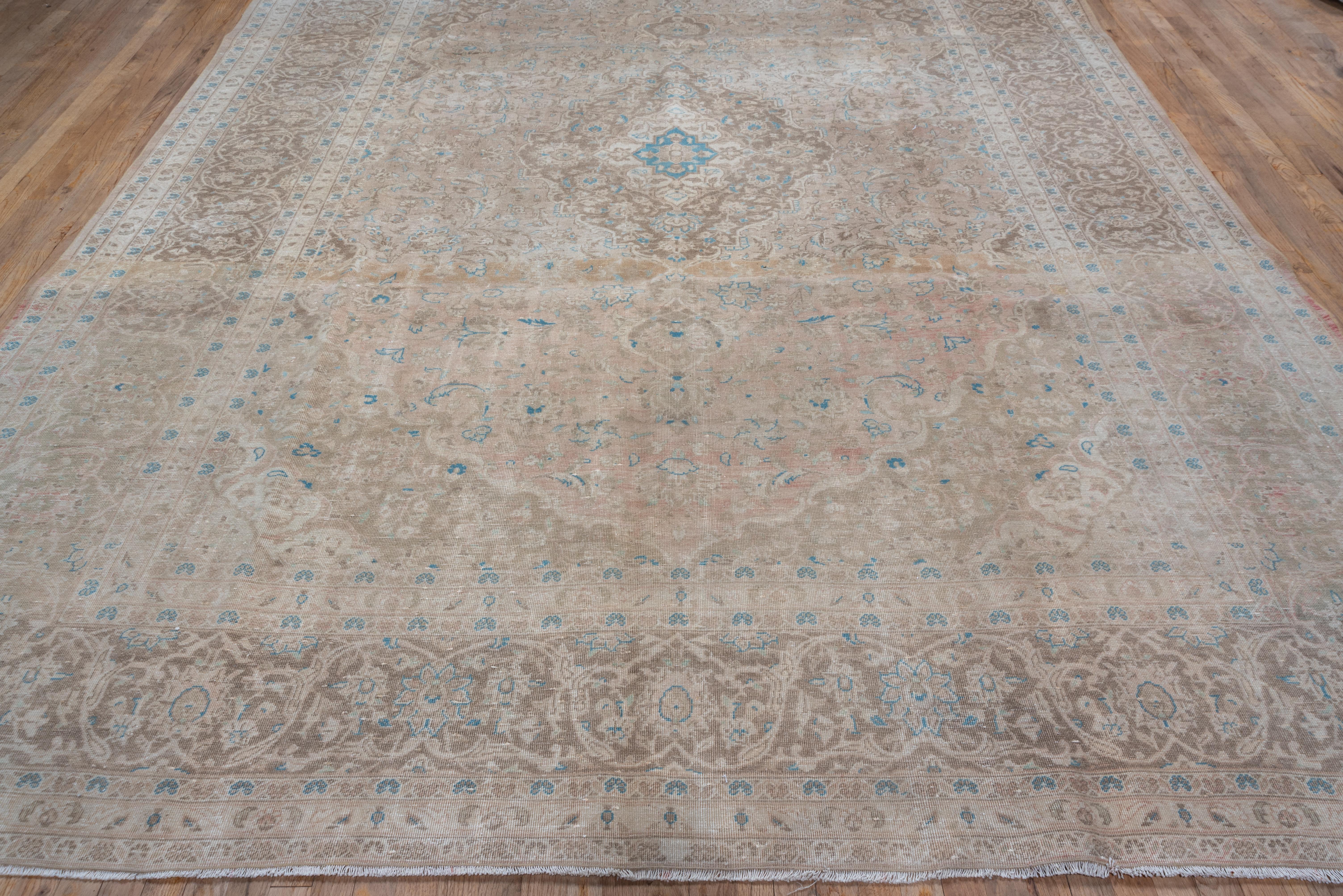 Hand-Knotted Antique Neutral Turkish Oushak Carpet, circa 1930s For Sale