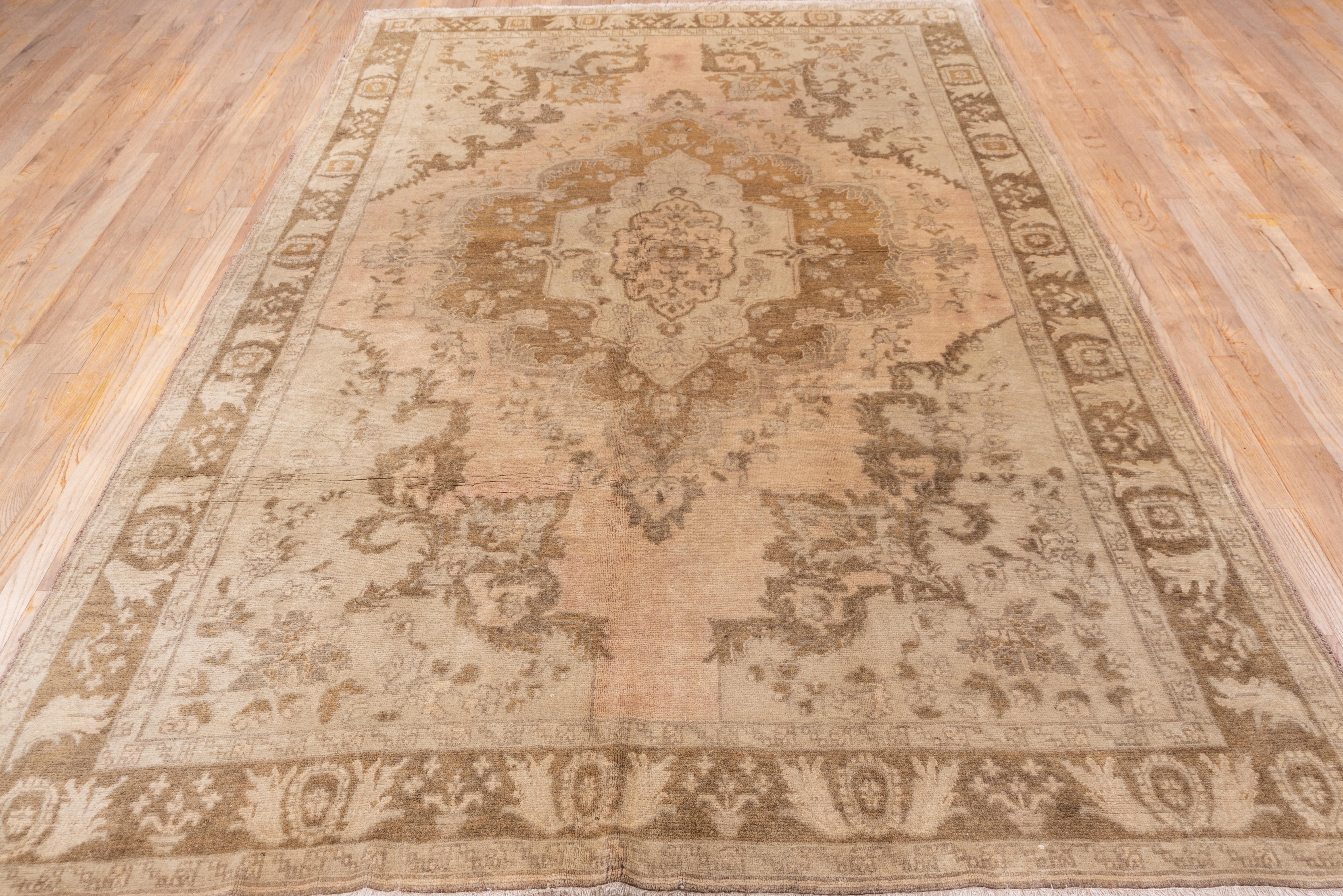 Hand-Knotted Antique Neutral Turkish Oushak Rug, Circa 1930s For Sale