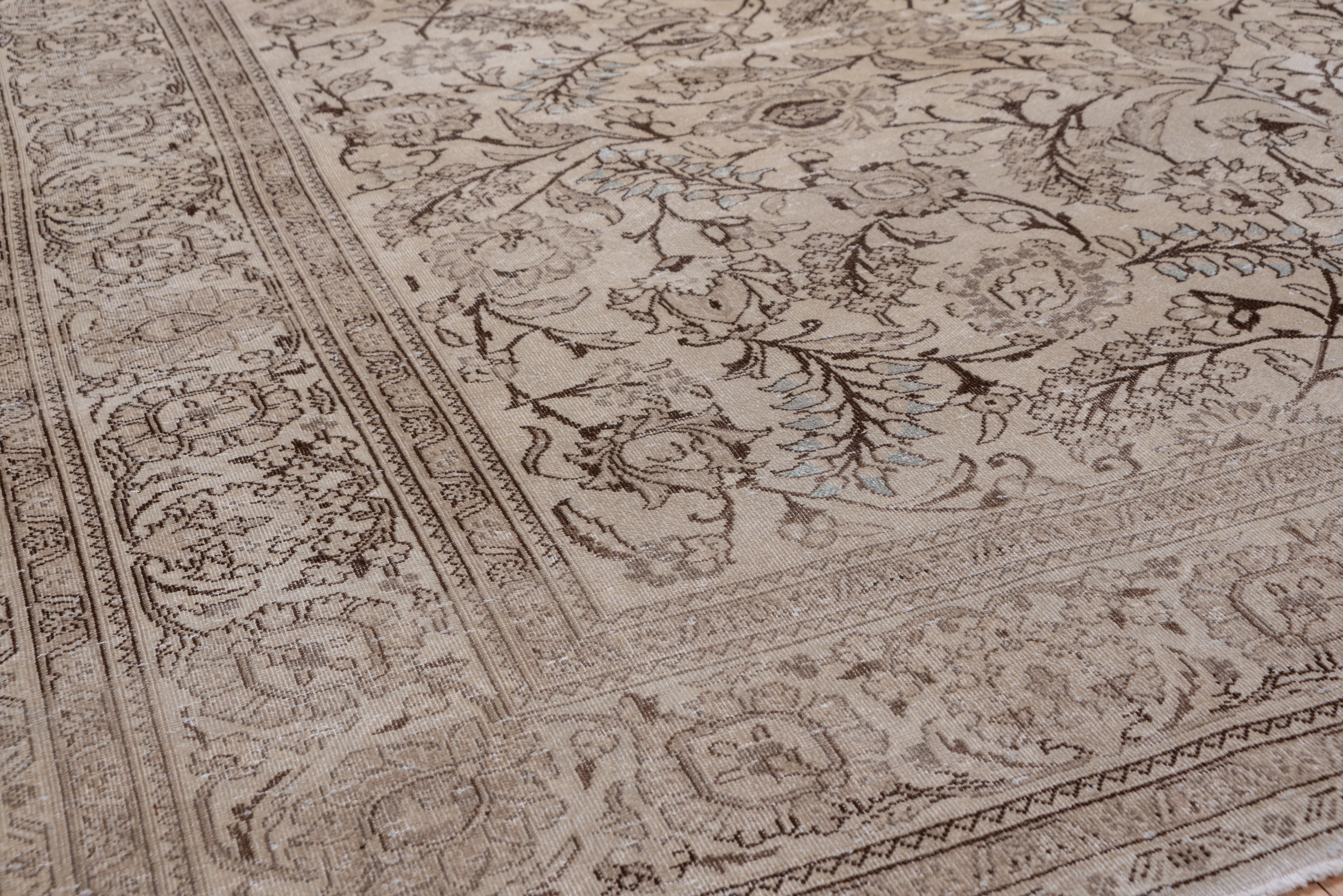 Tabriz Antique Neutral Turkish Sivas Rug, All-Over Field, circa 1930s, Brown Accents For Sale