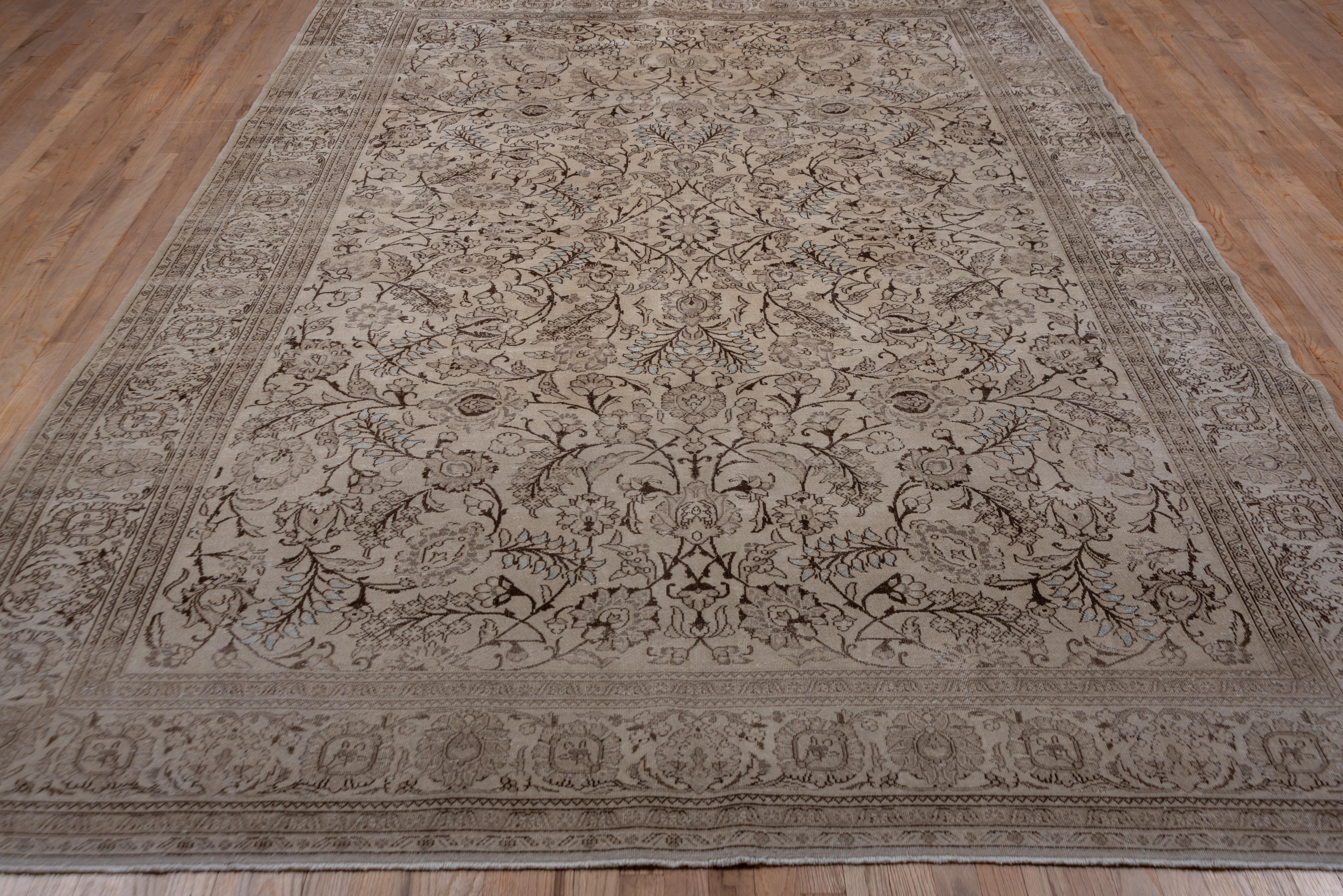 Hand-Knotted Antique Neutral Turkish Sivas Rug, All-Over Field, circa 1930s, Brown Accents For Sale