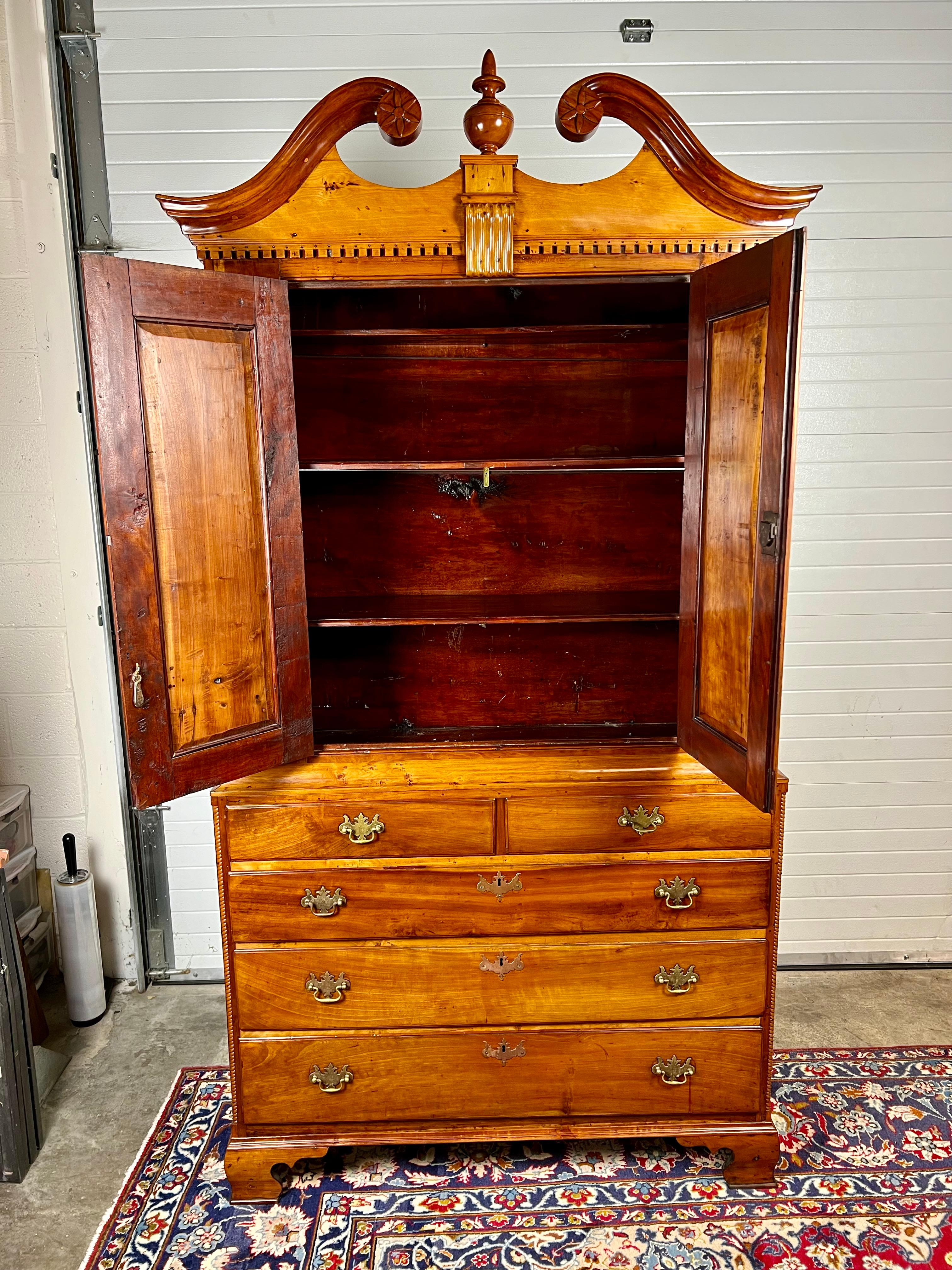 Antique New England Chippendale Cherry Linen Press c. 1760 2