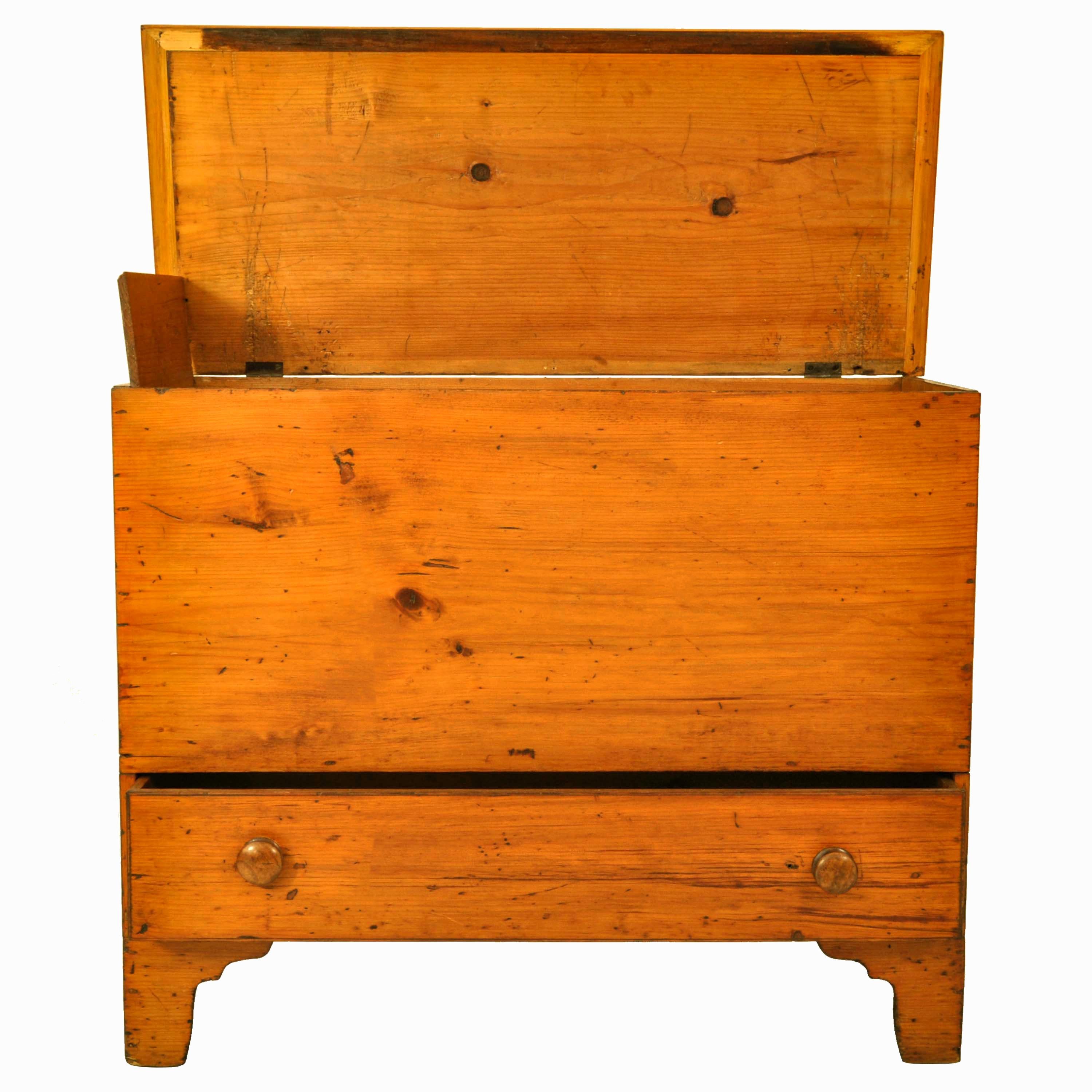 American Colonial Antique New England Country Chippendale Pumpkin Pine Blanket Box Chest 1790