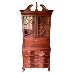 Chippendale Style New England Mahogany Secretaire Secretary Desk 