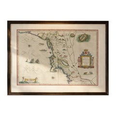 Antique New England Map Blaeu c.1642 – Nova Belgica & Anglia, Ships