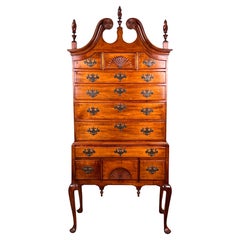 Antique New England Maple Queen Anne Scroll Top Highboy c. 1760