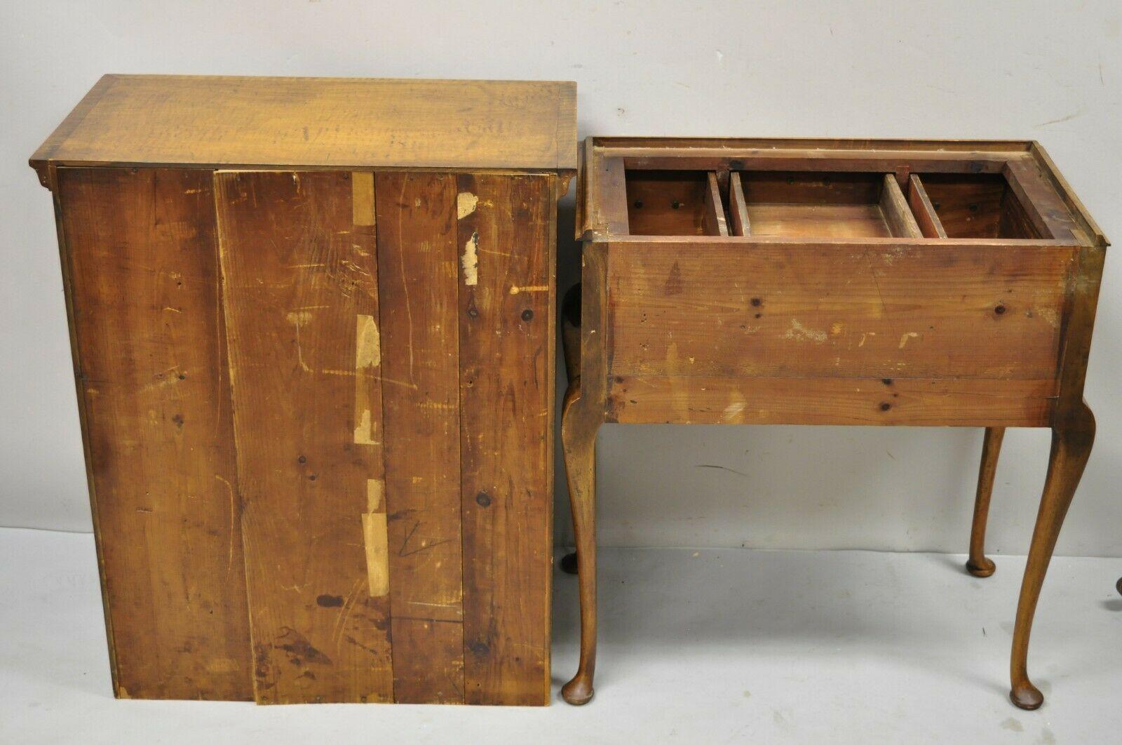 Antique New England Queen Anne Curly Tiger Maple Small Chest Dresser Highboy For Sale 2