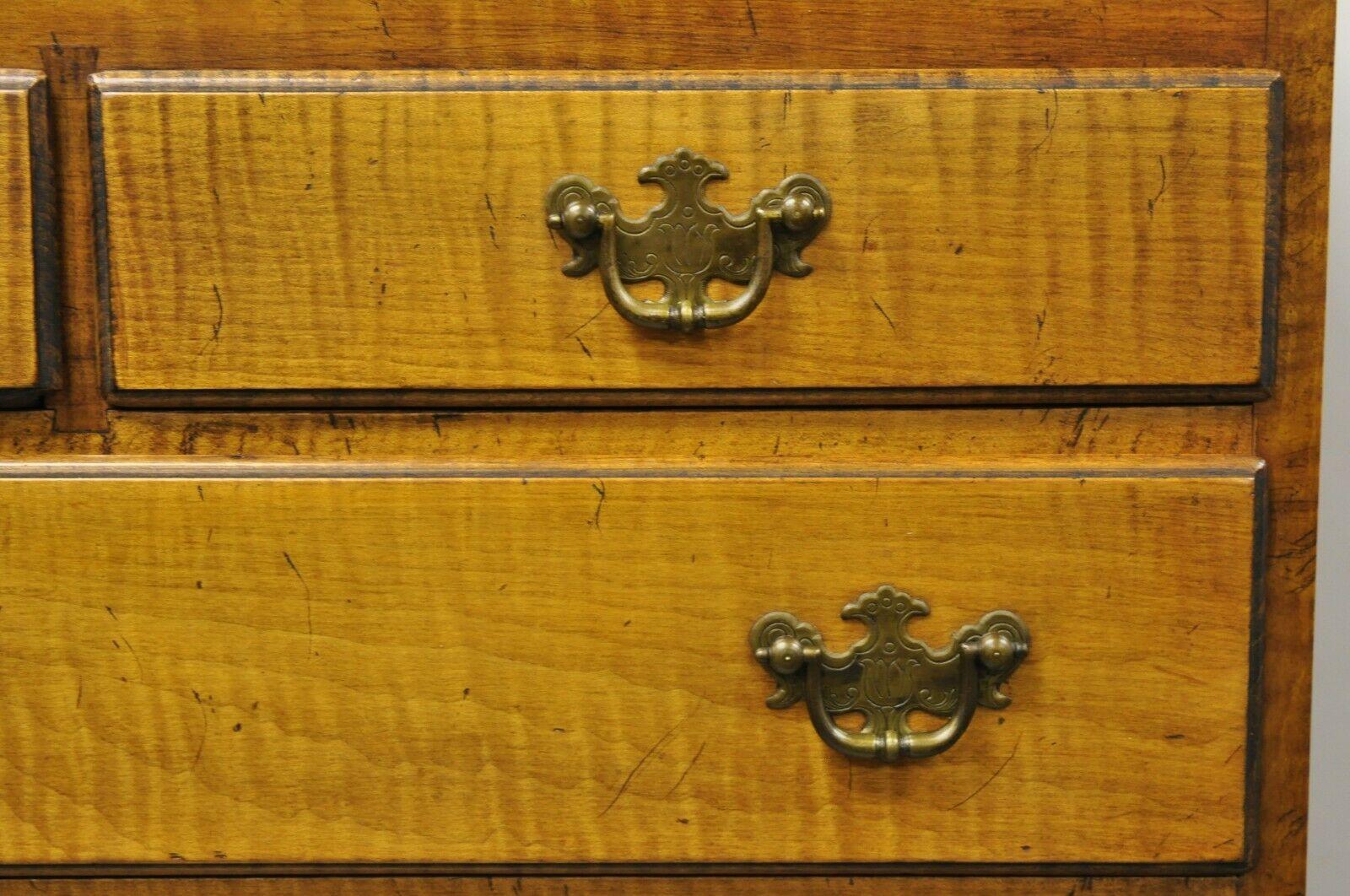Antique New England Queen Anne Curly Tiger Maple Small Chest Dresser Highboy For Sale 3