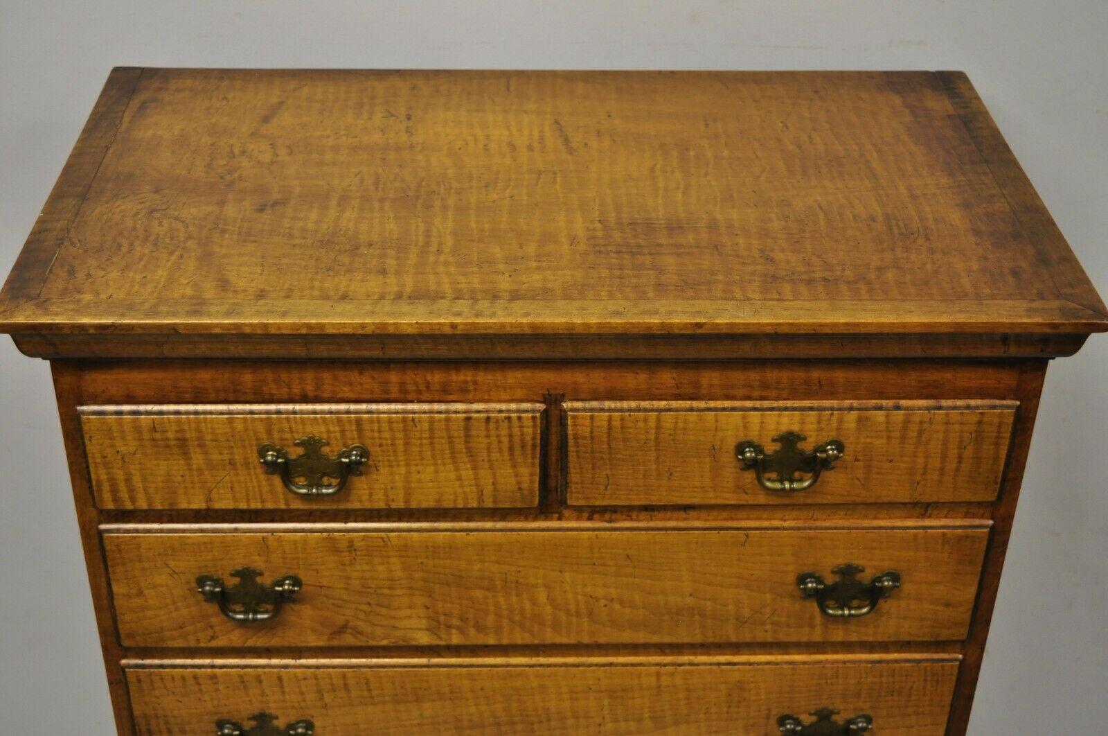 Antique New England Queen Anne Curly Tiger Maple Small Chest Dresser Highboy In Good Condition For Sale In Philadelphia, PA