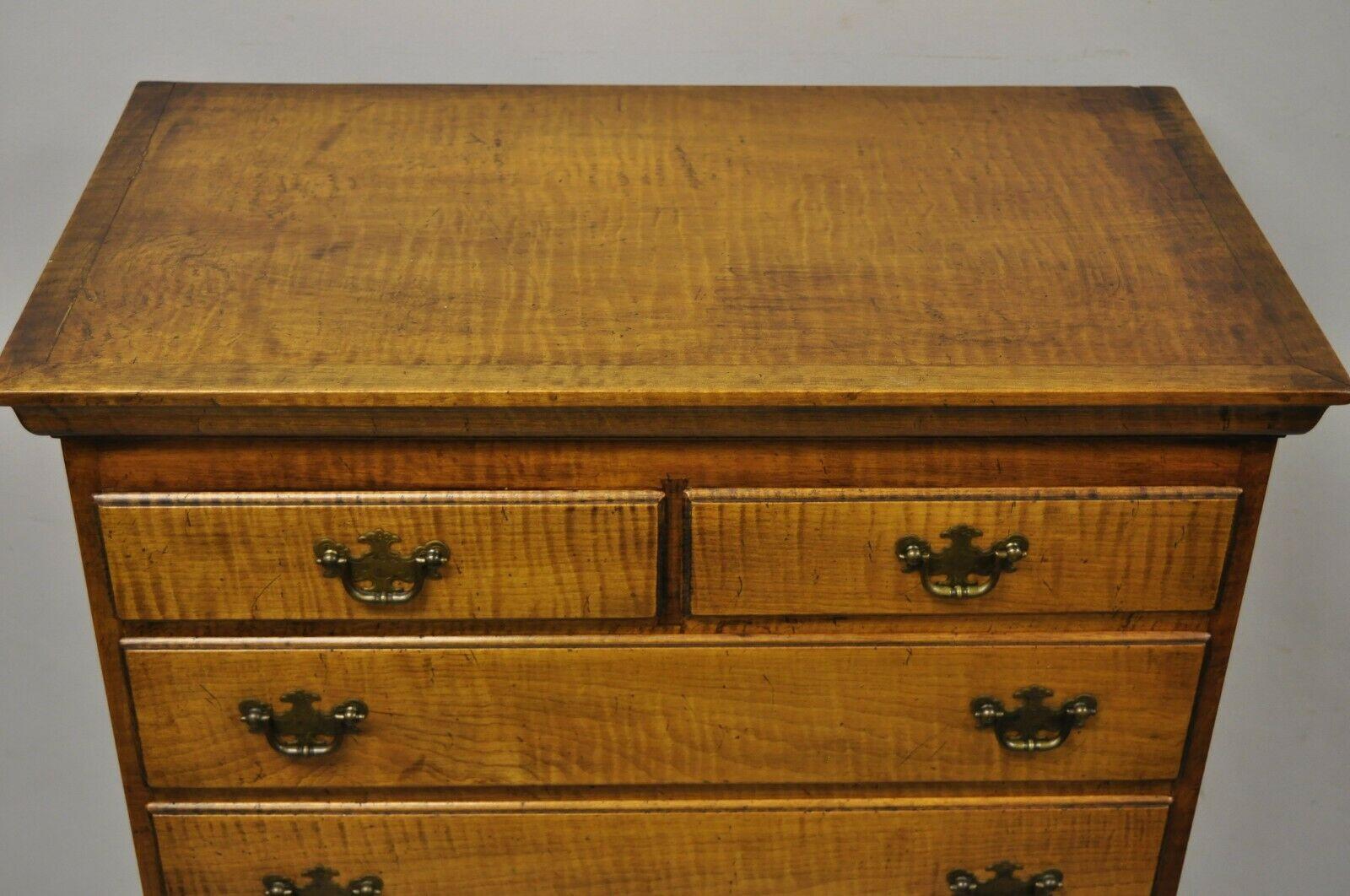 19th Century Antique New England Queen Anne Curly Tiger Maple Small Chest Dresser Highboy For Sale