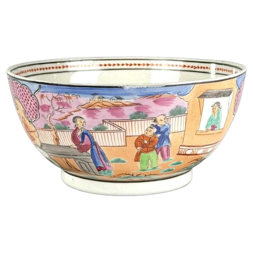 Antique New Hall Porcelain Bowl Boy in the Window Pattern Hand Painted Ca. 1785