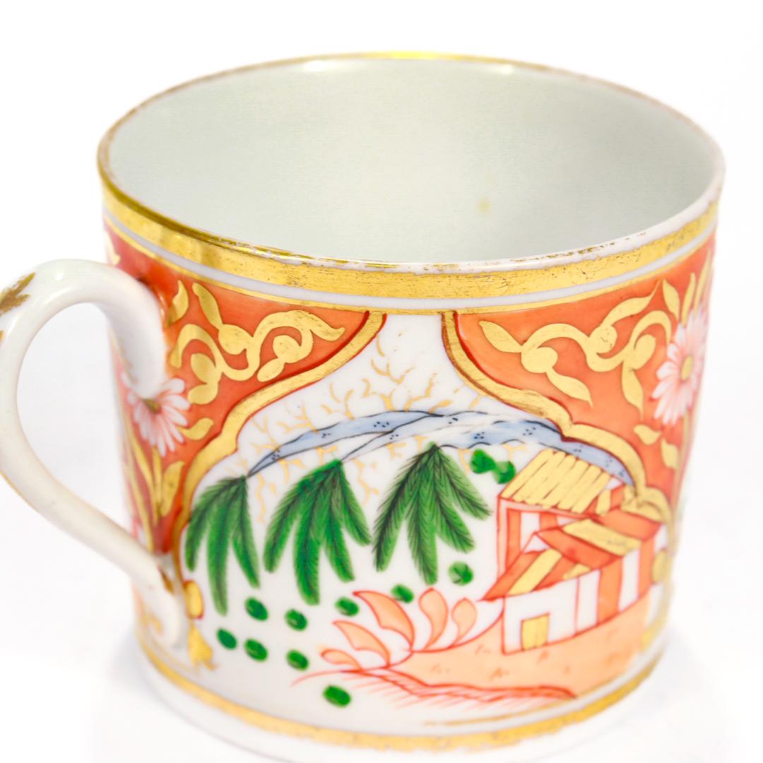 Antike New Hall Porcelain Orange Imari Haus & Willow Variant Kaffeetasse / Cann im Angebot 3