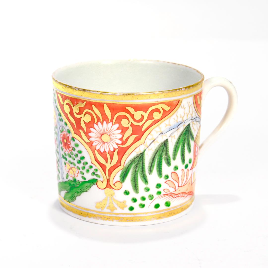 Antike New Hall Porcelain Orange Imari Haus & Willow Variant Kaffeetasse / Cann im Angebot 5
