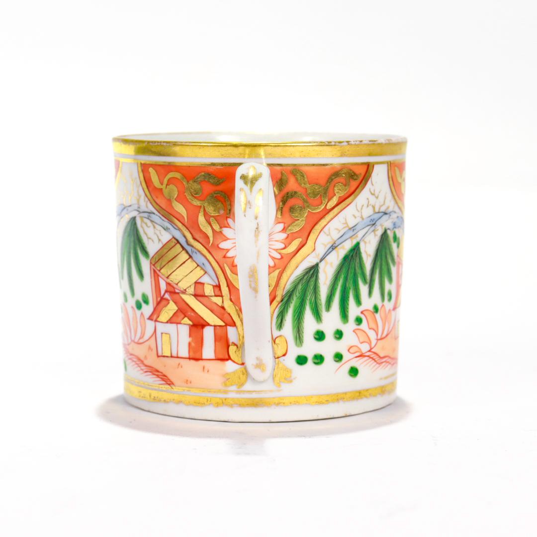 Antike New Hall Porcelain Orange Imari Haus & Willow Variant Kaffeetasse / Cann (George III.) im Angebot