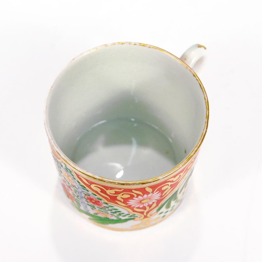 Antique New Hall Porcelain Orange Imari House & Willow Variant Coffee Cup / Cann For Sale 1