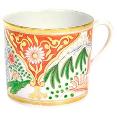 Retro New Hall Porcelain Orange Imari House & Willow Variant Coffee Cup / Cann