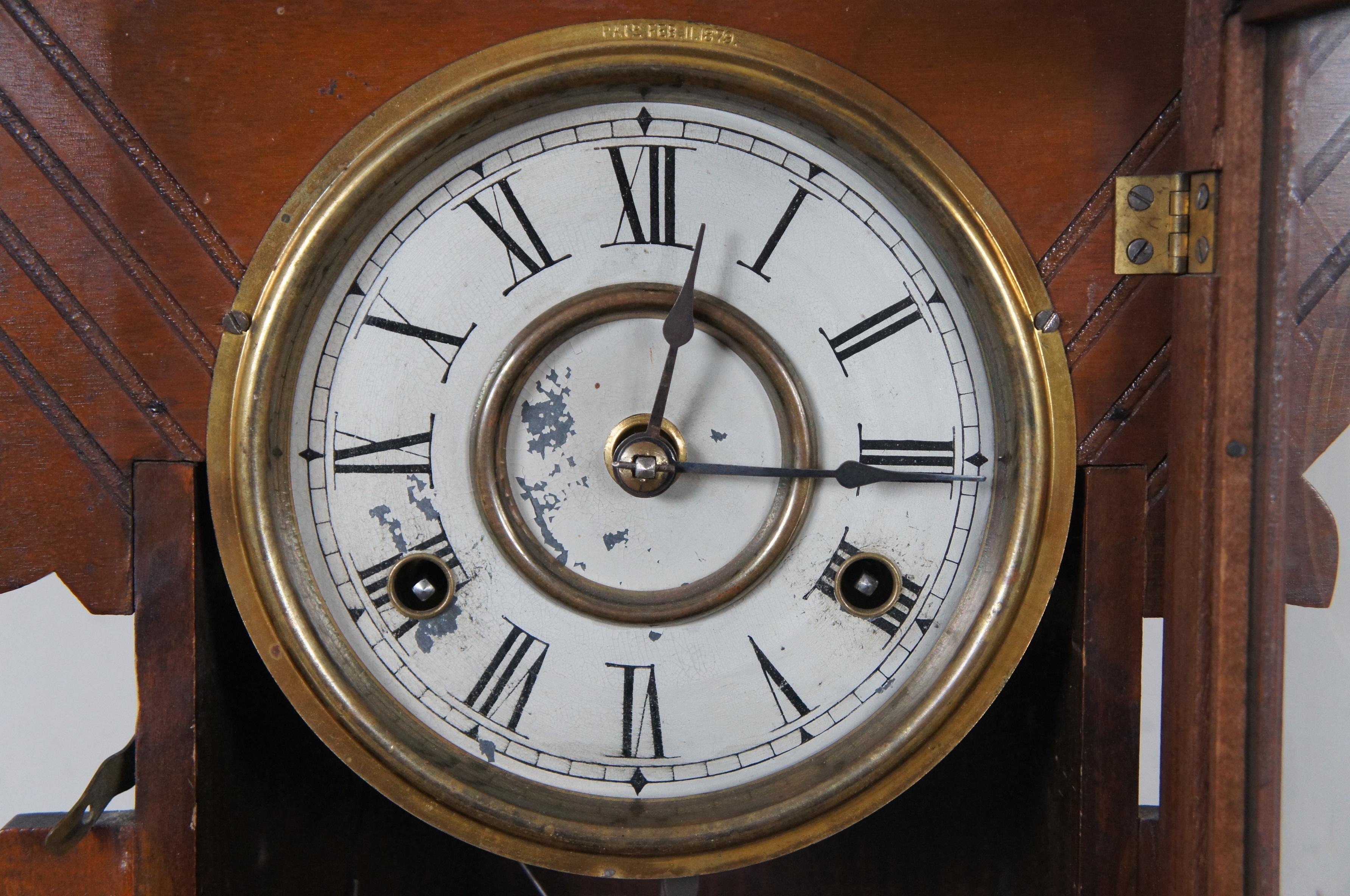 Antique New Haven Clock Co Carved Walnut 8 Day Chiming Mantel Shelf Clock 511 1