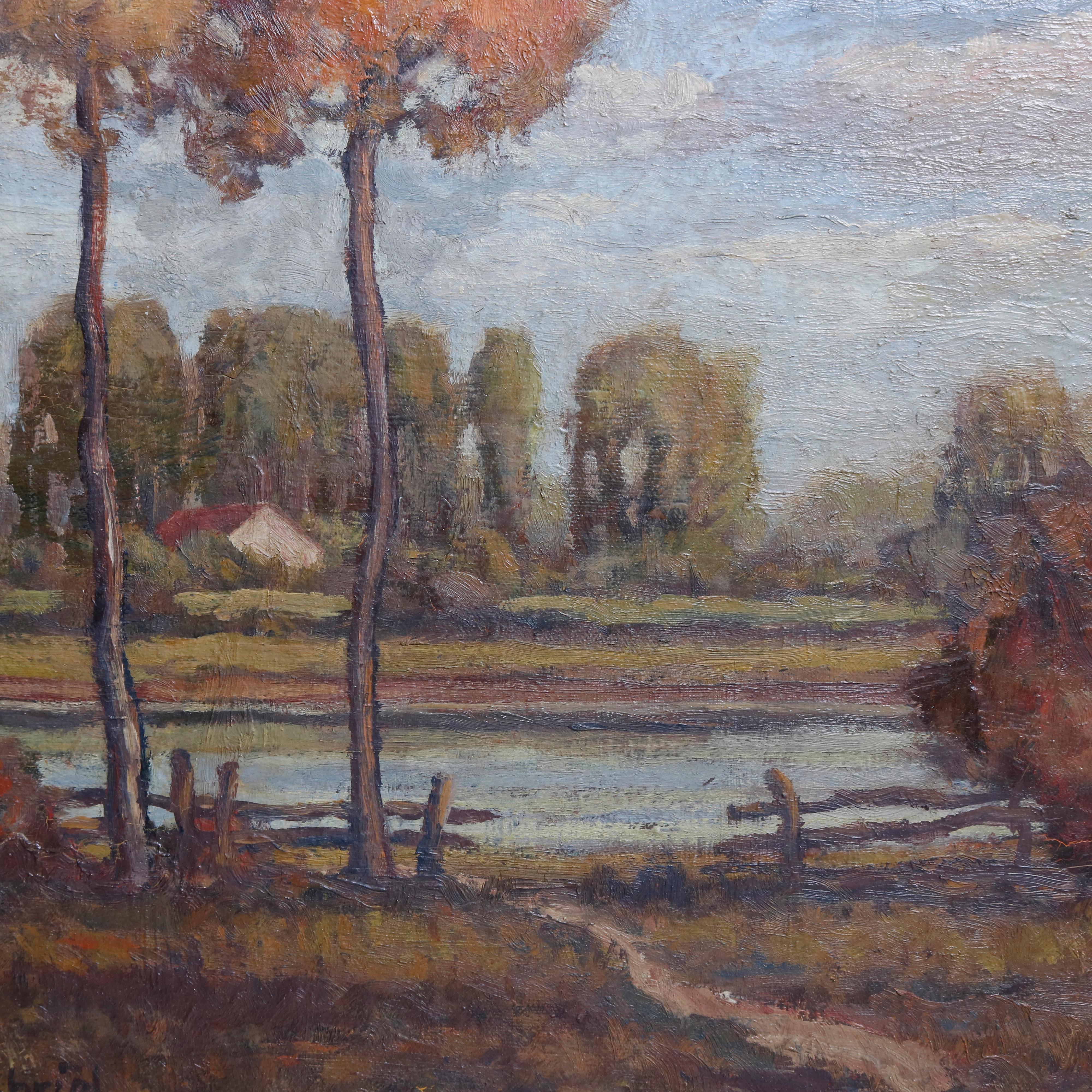 American New Hope School Impressionist Oil on Board Landscape by Gabriel, circa 1920