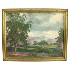 Antique New Hope School Oil On Board Impressionist Landscape Painting c1920