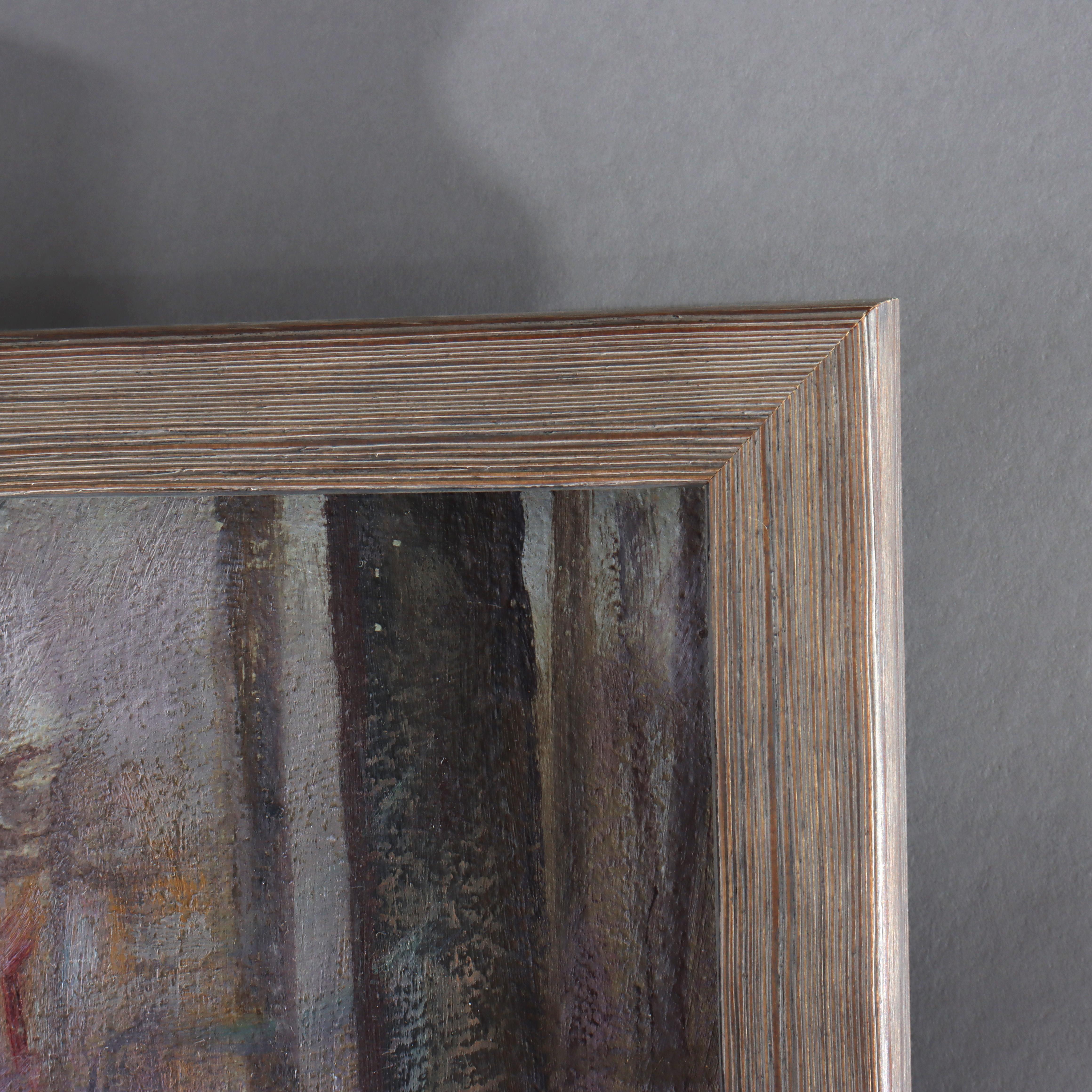 Antiguo paisaje pintado al óleo sobre tabla de la escuela New Hope por W. E. Baum c1930 en venta 2