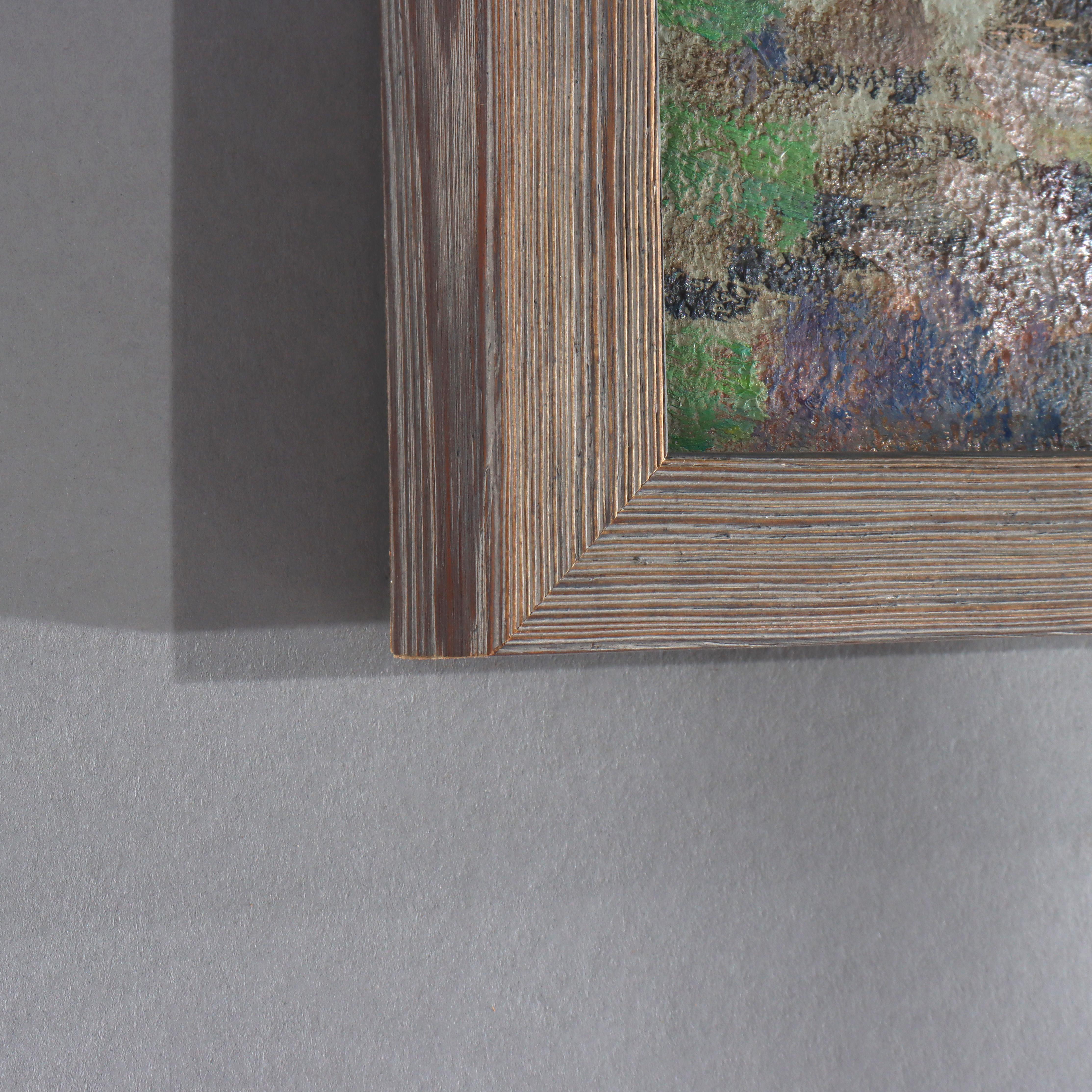 Antiguo paisaje pintado al óleo sobre tabla de la escuela New Hope por W. E. Baum c1930 en venta 3