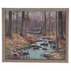 Antike New Hope Schule Öl auf Karton Landschaft Gemälde attr W. E. Baum c1930