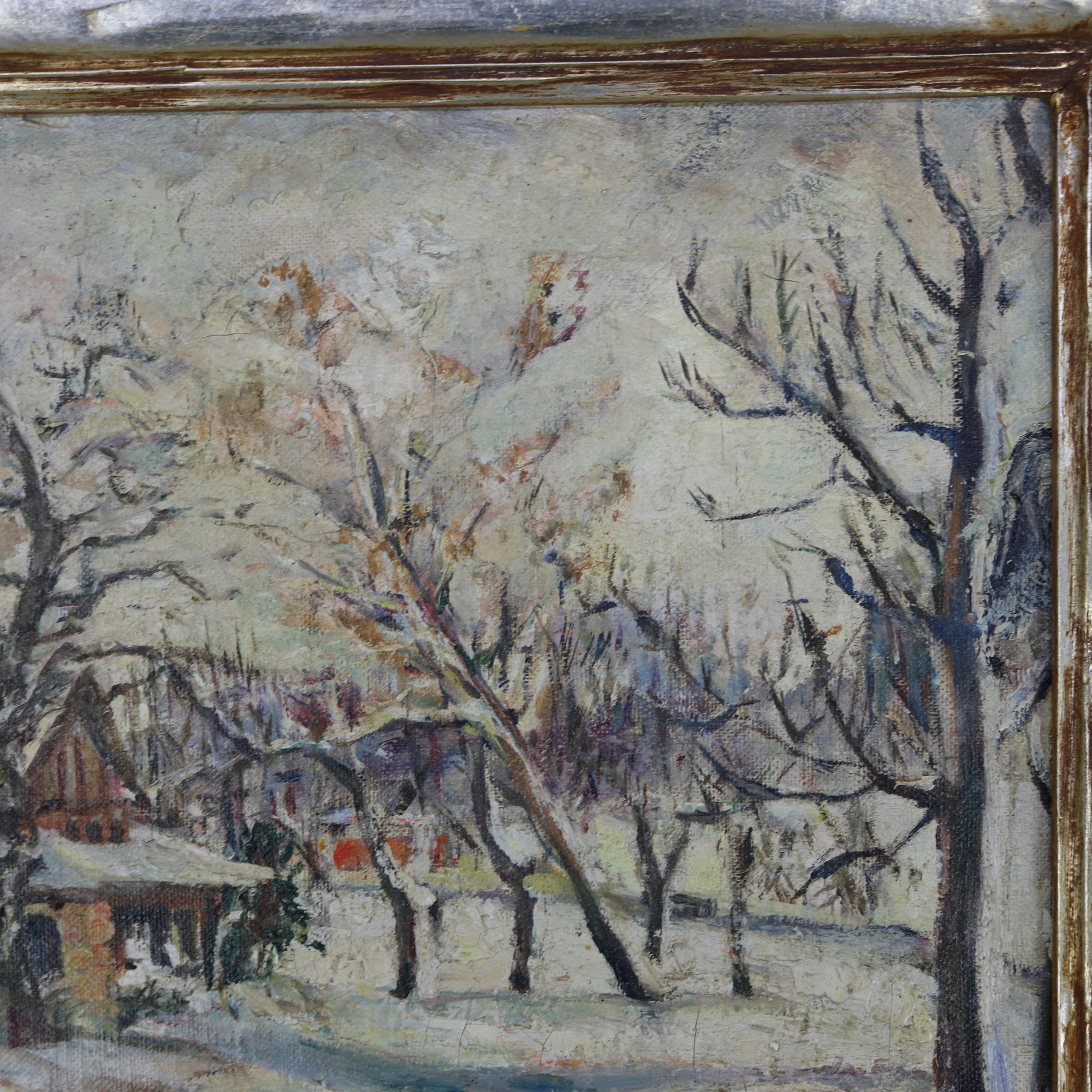 Arts and Crafts Antique New Hope Walter Baum School Impressionist Landscape Painting, Signed