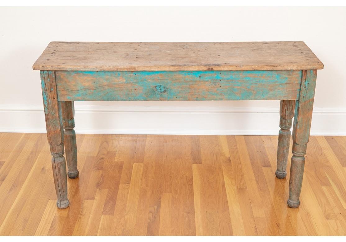 Antique New Mexican, Console Table in Original Turquoise Paint For Sale 2