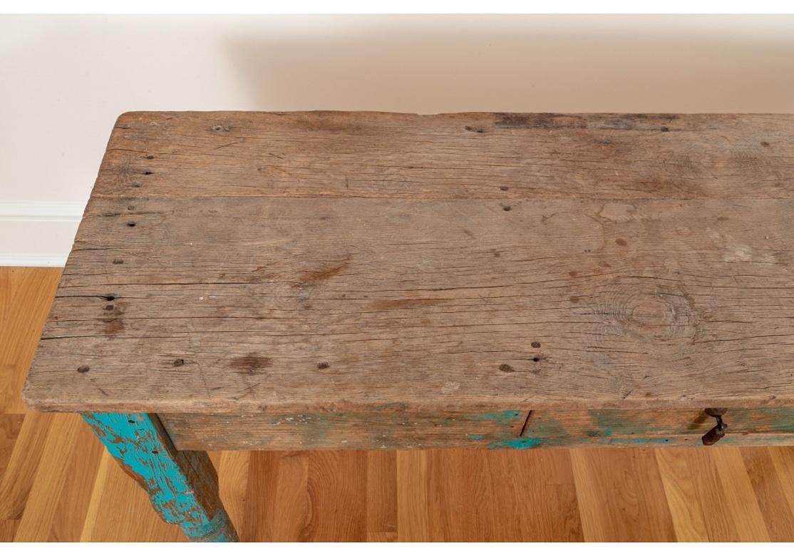 American Antique New Mexican, Console Table in Original Turquoise Paint For Sale