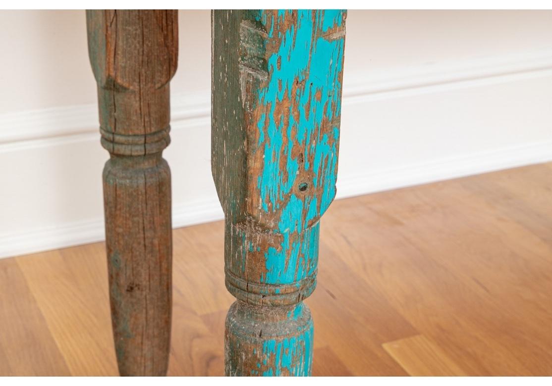 Antique New Mexican, Console Table in Original Turquoise Paint In Distressed Condition For Sale In Bridgeport, CT