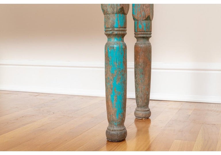 Antique New Mexican, Console Table in Original Turquoise Paint For Sale