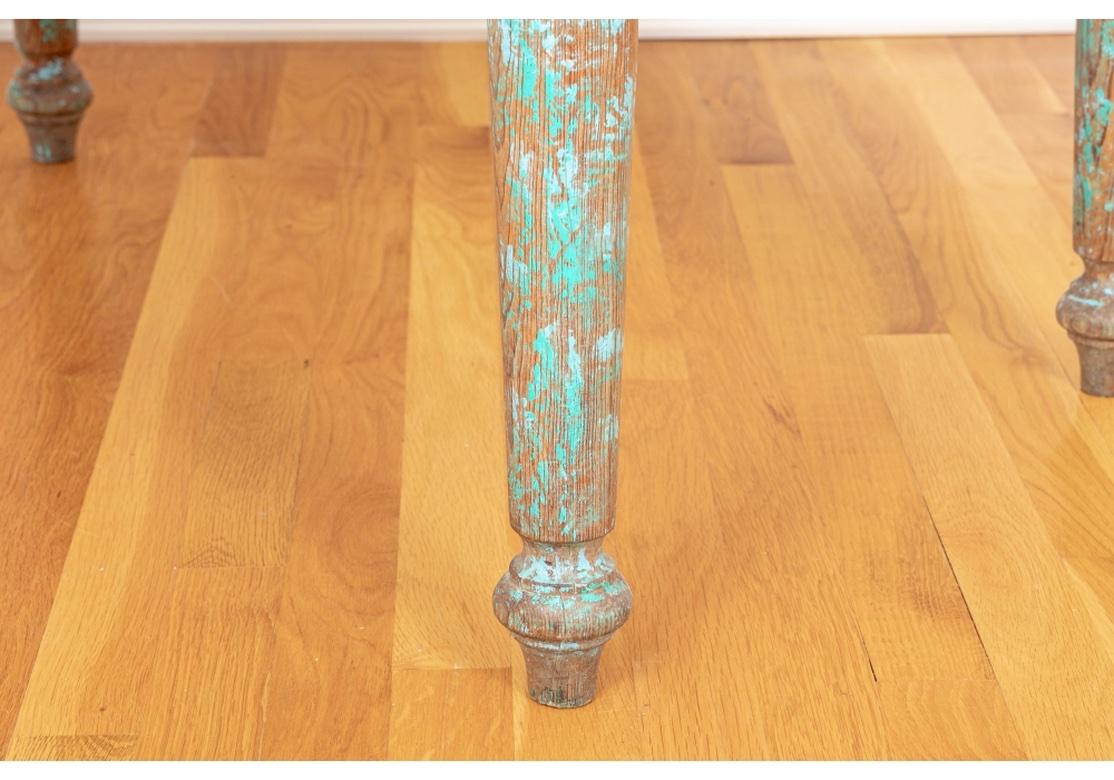 Rustic Antique New Mexican Pine Work Table With Original Turquoise Paint For Sale